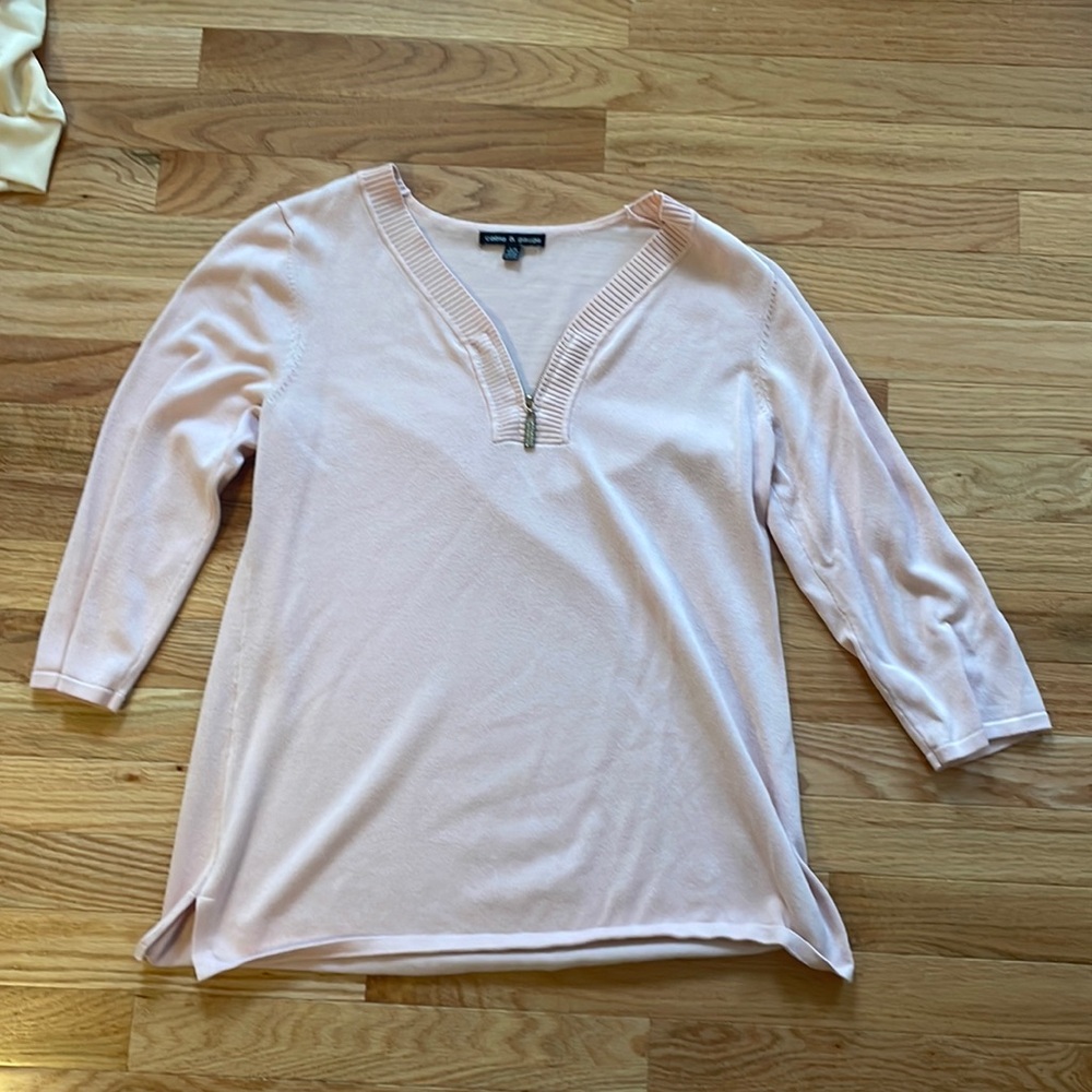 Cable and gauge light pink zip sweater